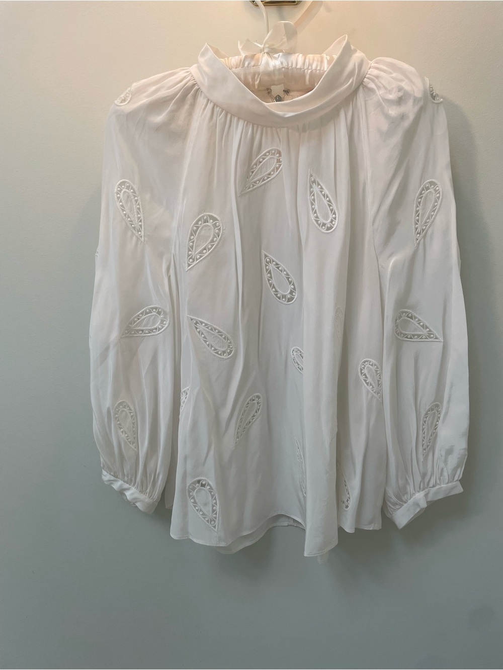 Rebecca Taylor white paisley shaped eyelet cutout silk Blouse